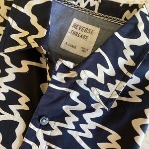 Men’s Reverse Threads Navy/White Abstract Print Long Sleeve Shirt Size XL
